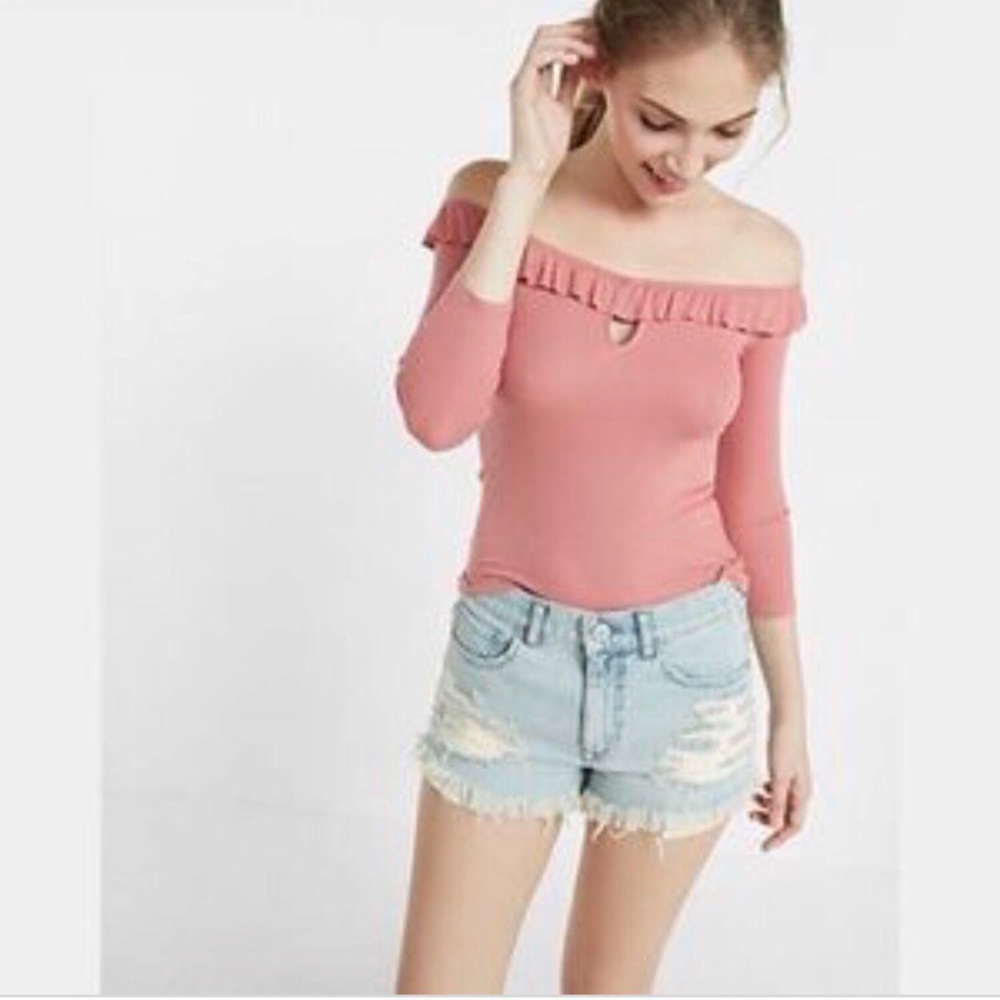 Pink Express Off the Shoulder Key Hole Shirt